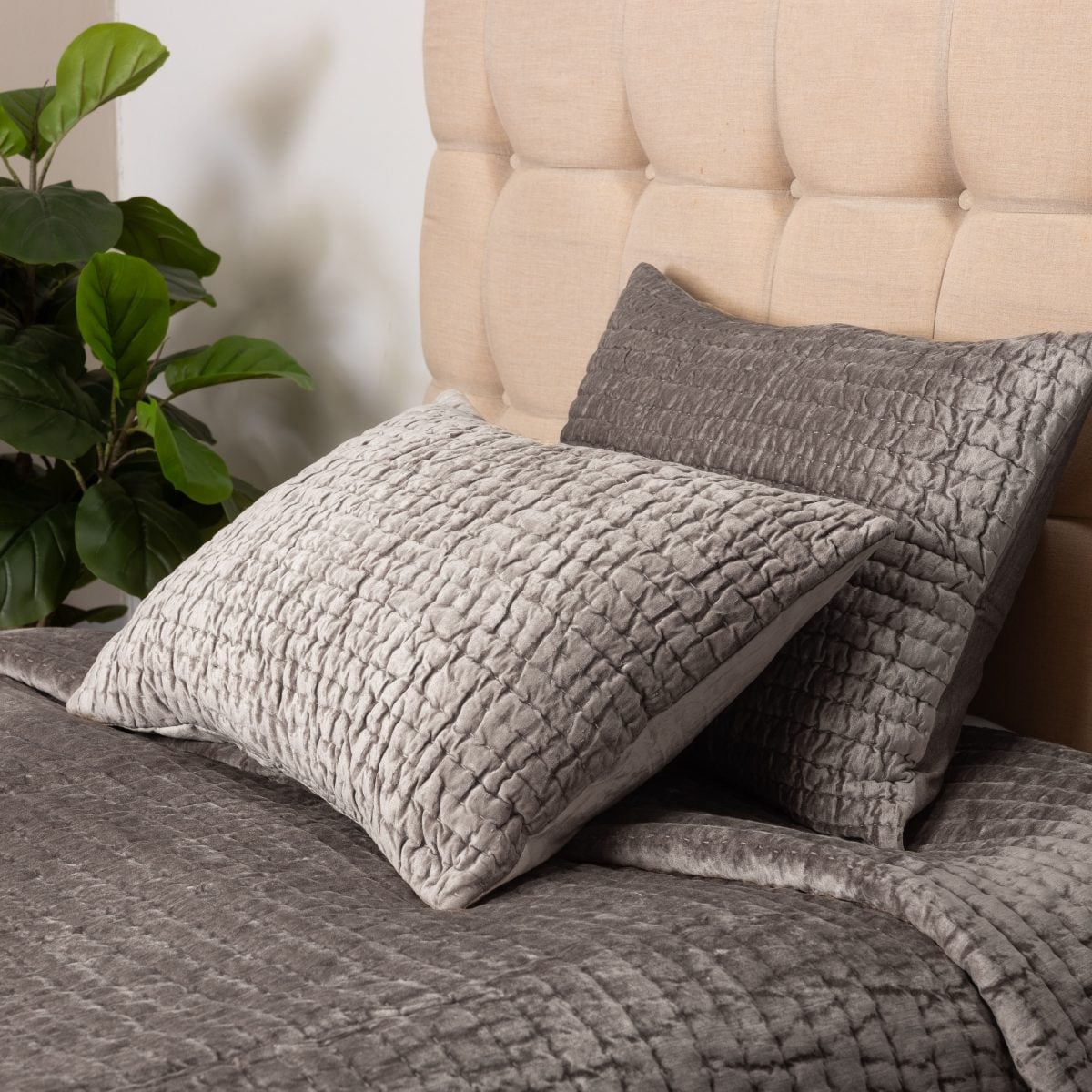 Amity home baldwin sham in ash grey dutch euro   ruched velvet texture