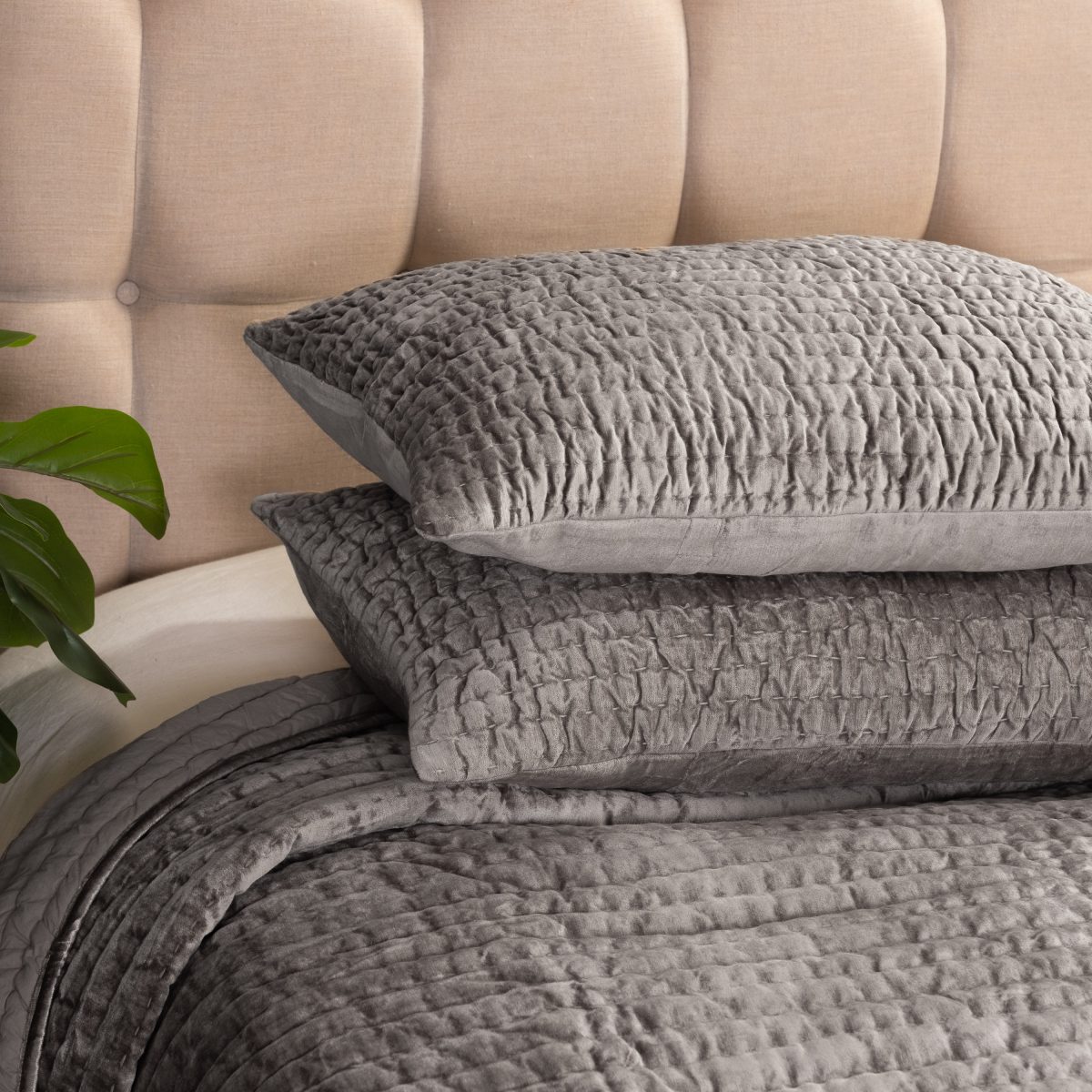 Amity home baldwin sham in ash grey   ruched velvet texture