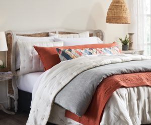 Amity home fairchild  harlow collection in white  rust   textured layered bedding