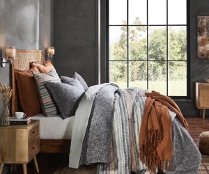 Amity home drew  redford collection in grey  terracotta   textured layered bedding
