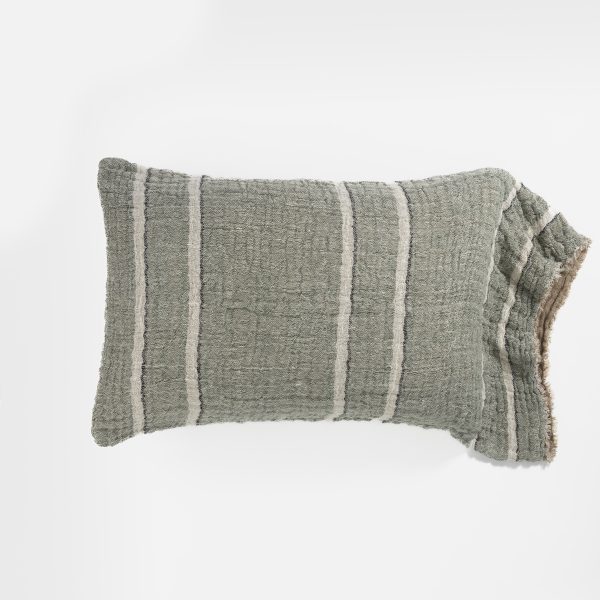 Amity home akin sham in kale green   striped crinkled texture