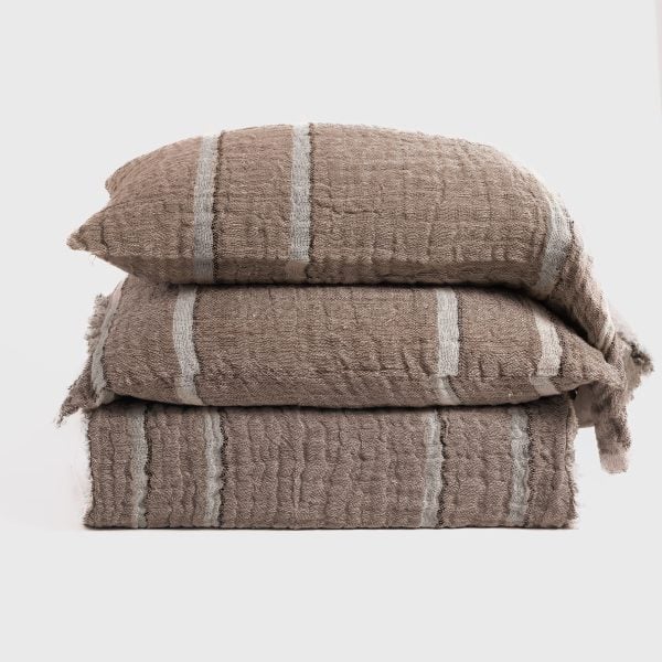 Amity Home Akin Coverlet in Saddle - Crinkled Striped Texture