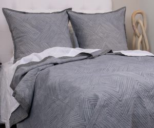 Amity home mateo coverlet in grey   geometric quilted pattern