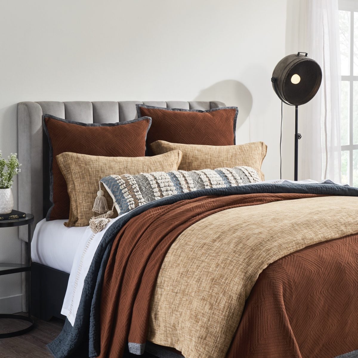 Amity home drew duvet cover in ochre   geometric quilted texture