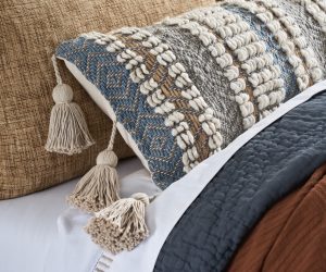 Amity home hector x long bolster in blue grey  cream   textured weave