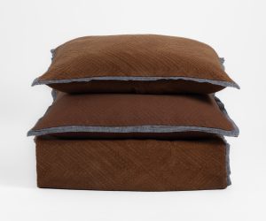 Amity home mateo coverlet in saddle   chevron pattern with grey trim