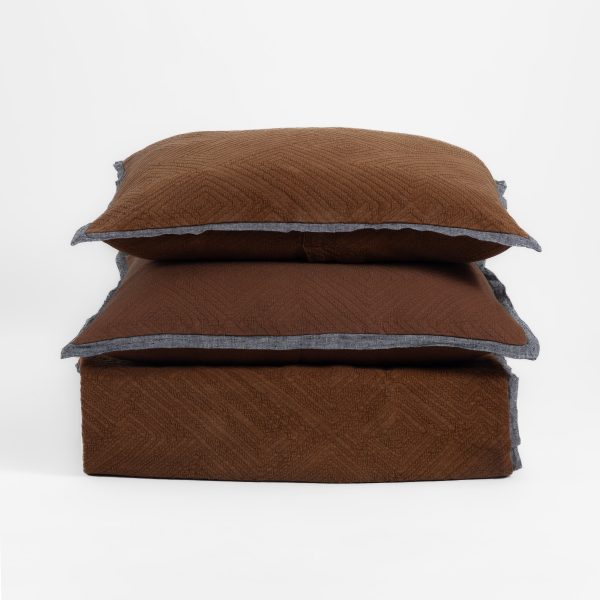 Amity Home Mateo Coverlet in Saddle - Chevron Pattern with Grey Trim