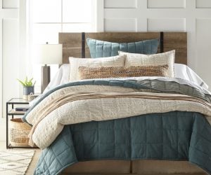 Amity home cunningham  spencer queen bedding in teal   layered textured design