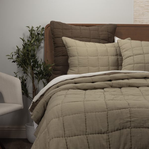Amity Home Spencer Quilt in Pistachio - Soft Textured Square Quilting
