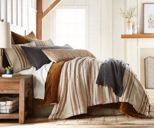 Amity home collins  saunders collection in neutral stripes   cozy layered bedding