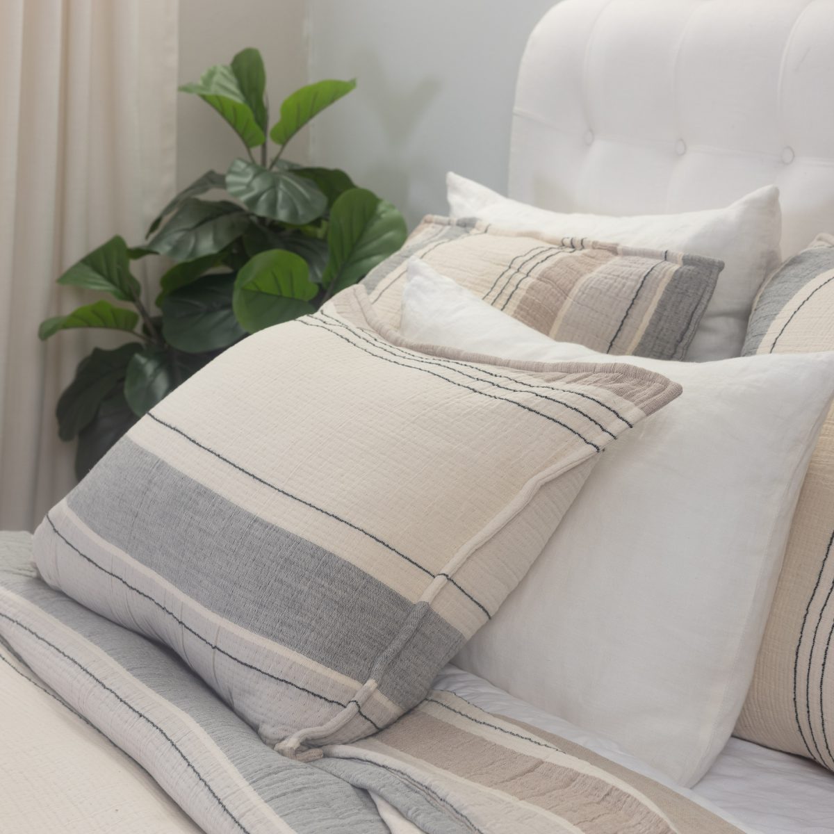 Amity home meyers coverlet in ochre   striped gauze texture