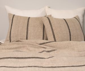 Amity home rhodes coverlet in ivory   woven texture with black stripes