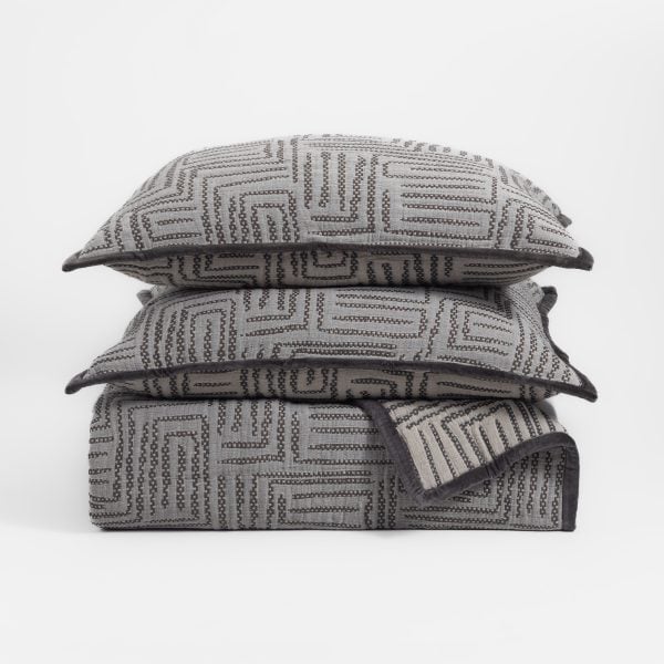 Amity Home Aubrey Coverlet in Charcoal - Geometric Woven Pattern