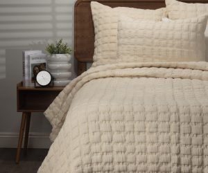 Amity home claudia quilt in broken white   textured square quilting