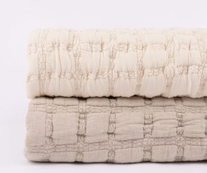 Amity home claudia quilt in wheat   shirred grid texture