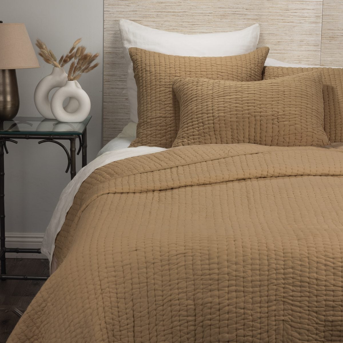 Amity home maegan quilt in camel   textured stitching