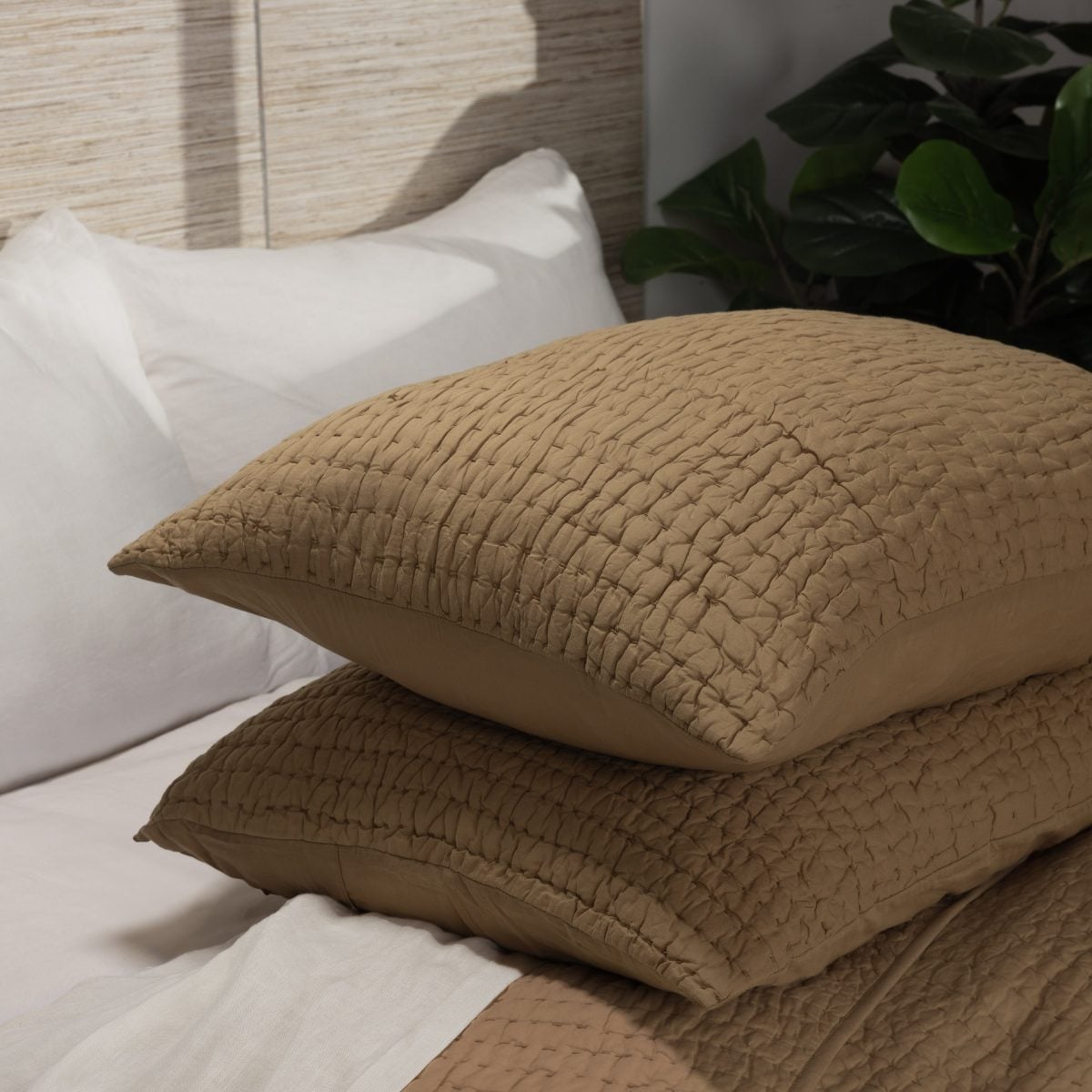 Amity home maegan quilt in camel   ruched texture