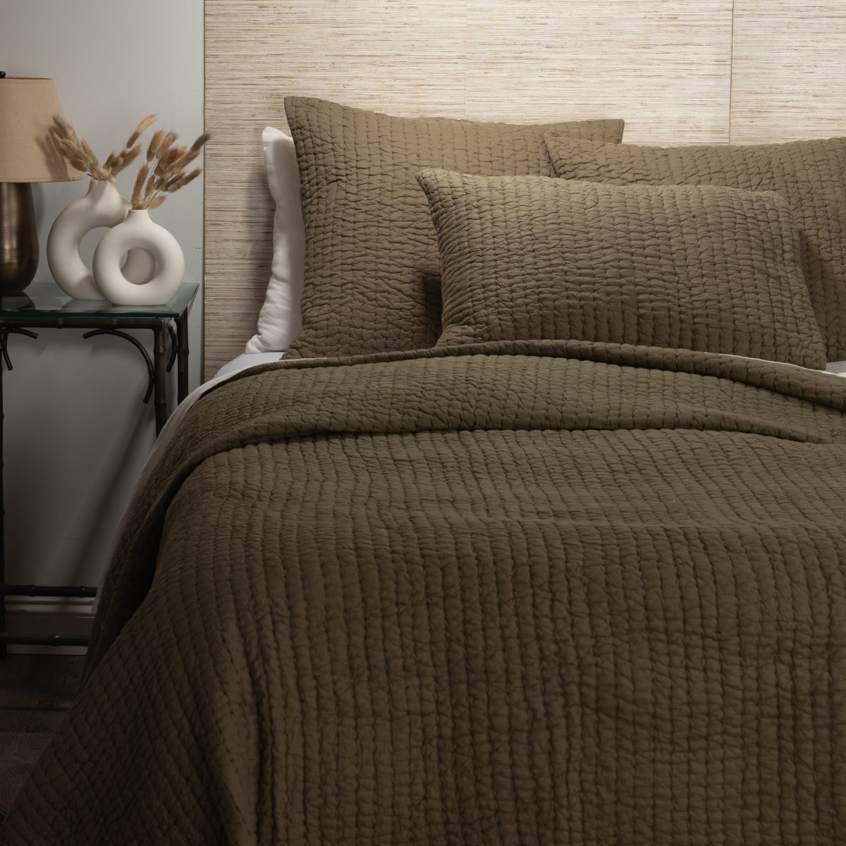 Amity home maegan quilt in green   textured channel quilting