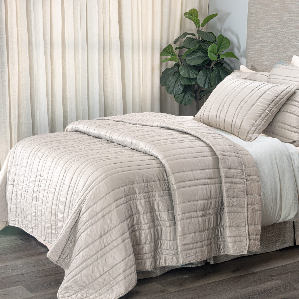 Amity home emery quilt in opal   channel stitched design
