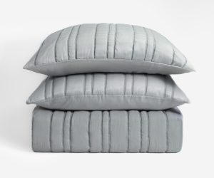 Amity home emery quilt in stone   vertical channel stitching