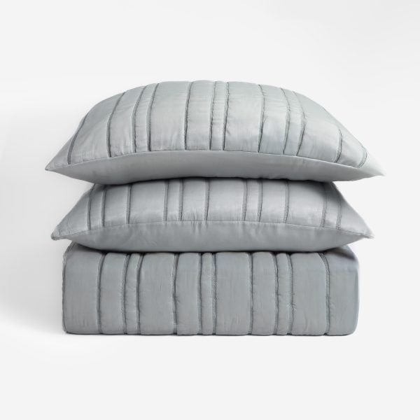 Amity Home Emery Quilt in Stone - Vertical Channel Stitching