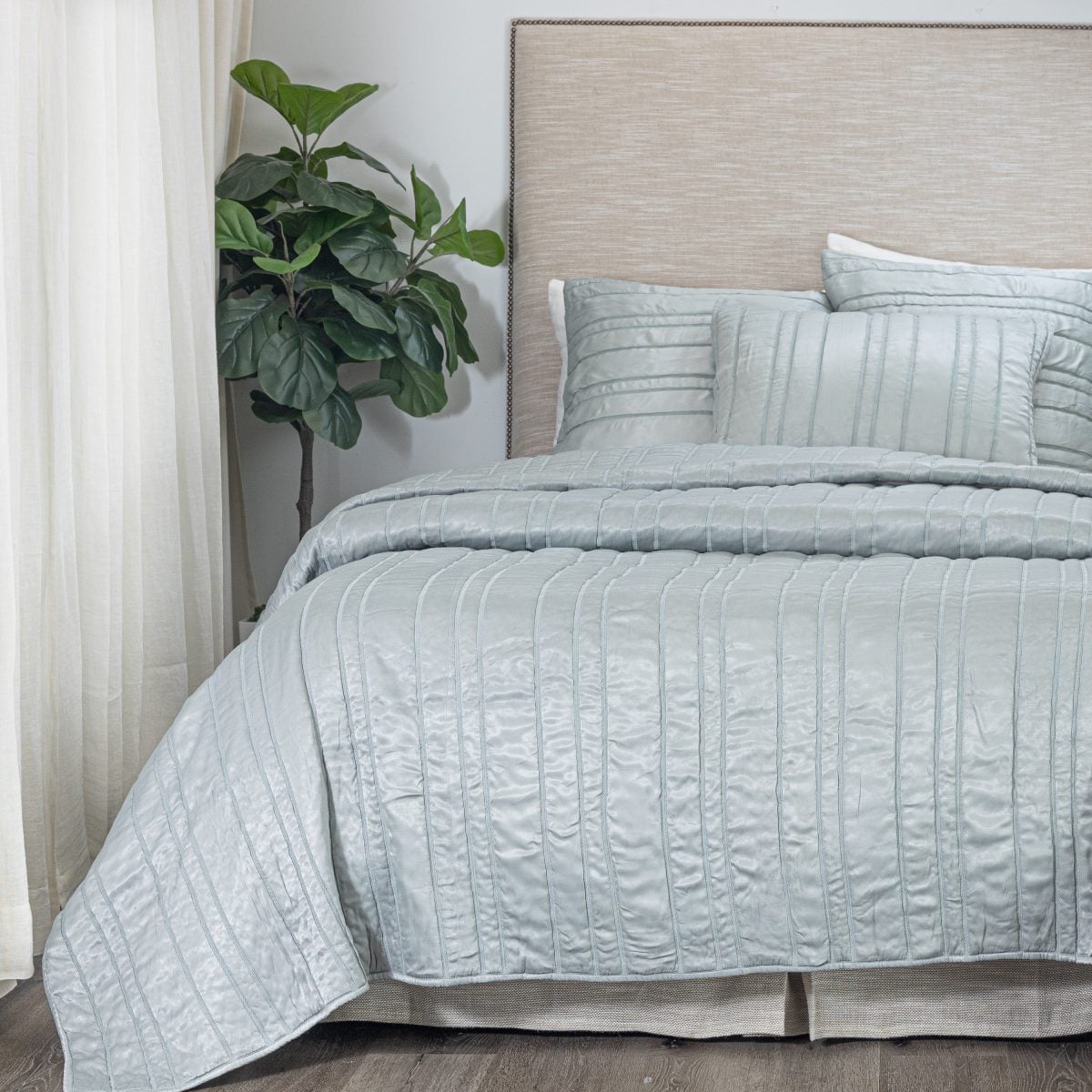 Amity home emery quilt in stone   vertical pintuck stitching