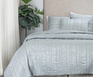 Amity home emery quilt in stone   vertical pintuck stitching