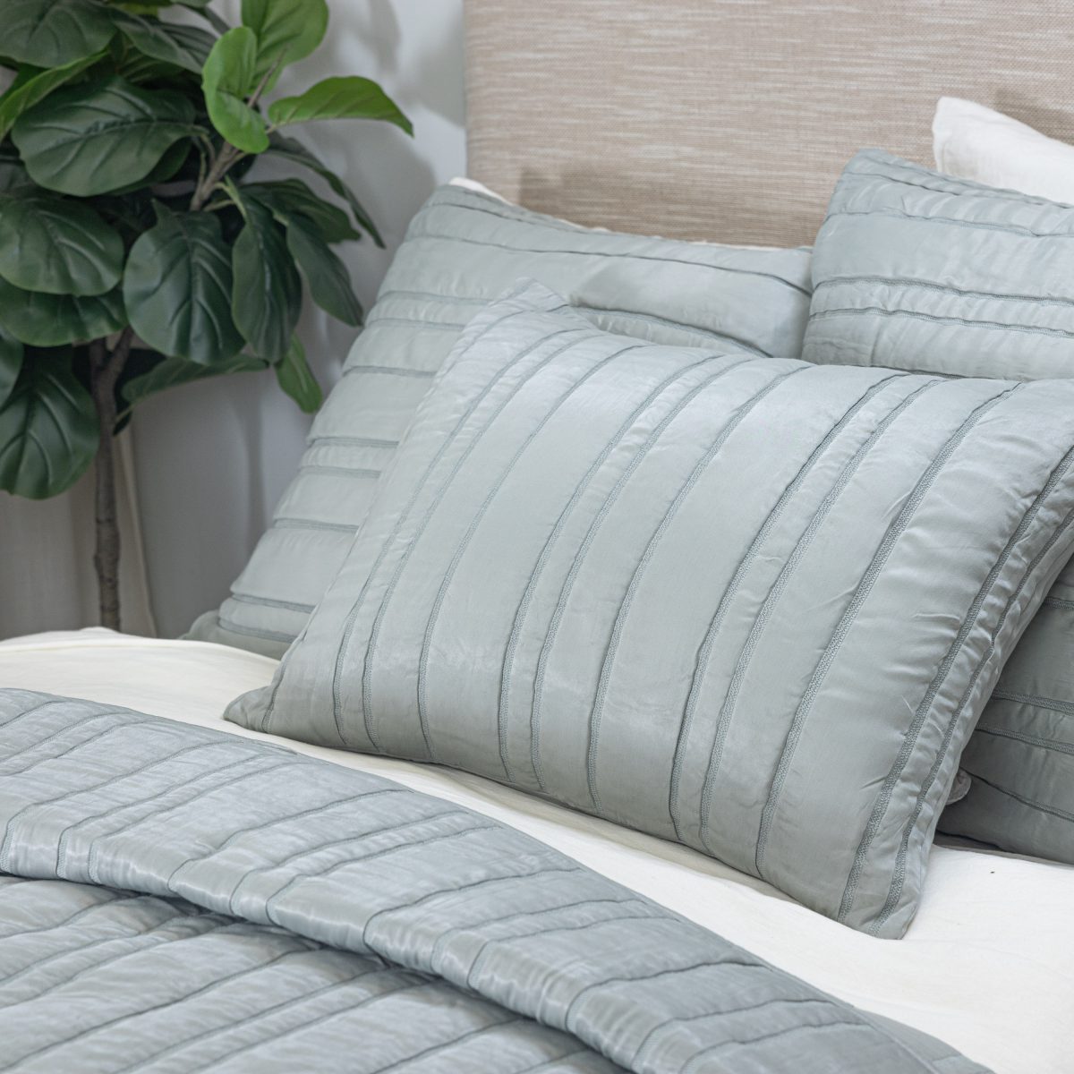 Amity home emery quilt in stone   vertical channel stitching