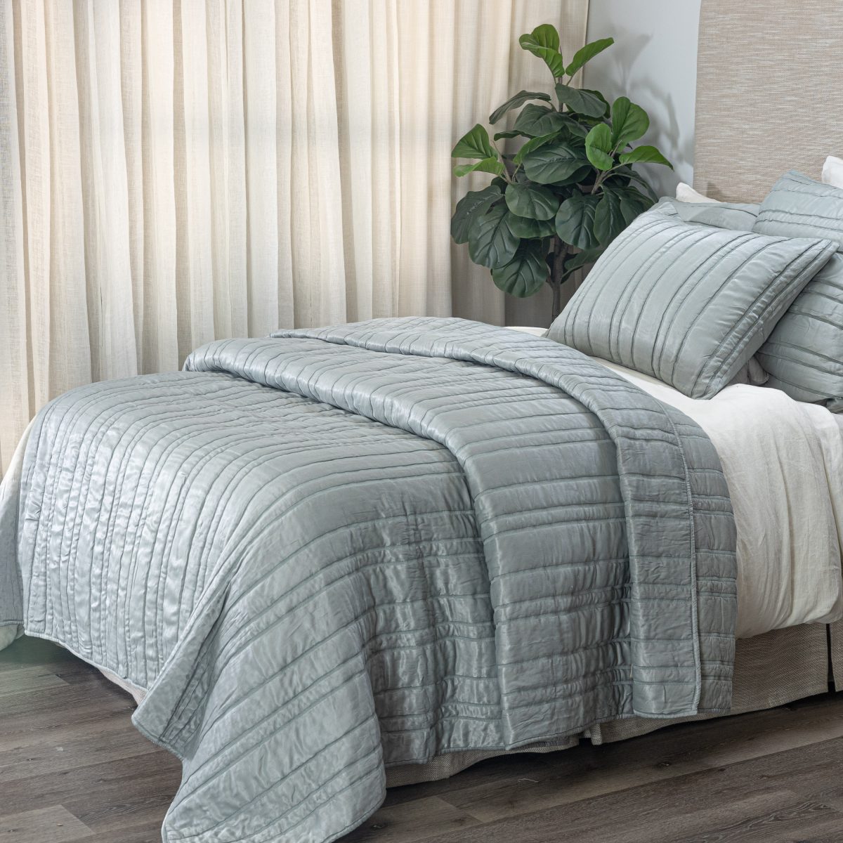 Amity home emery quilt in stone   channel quilted design