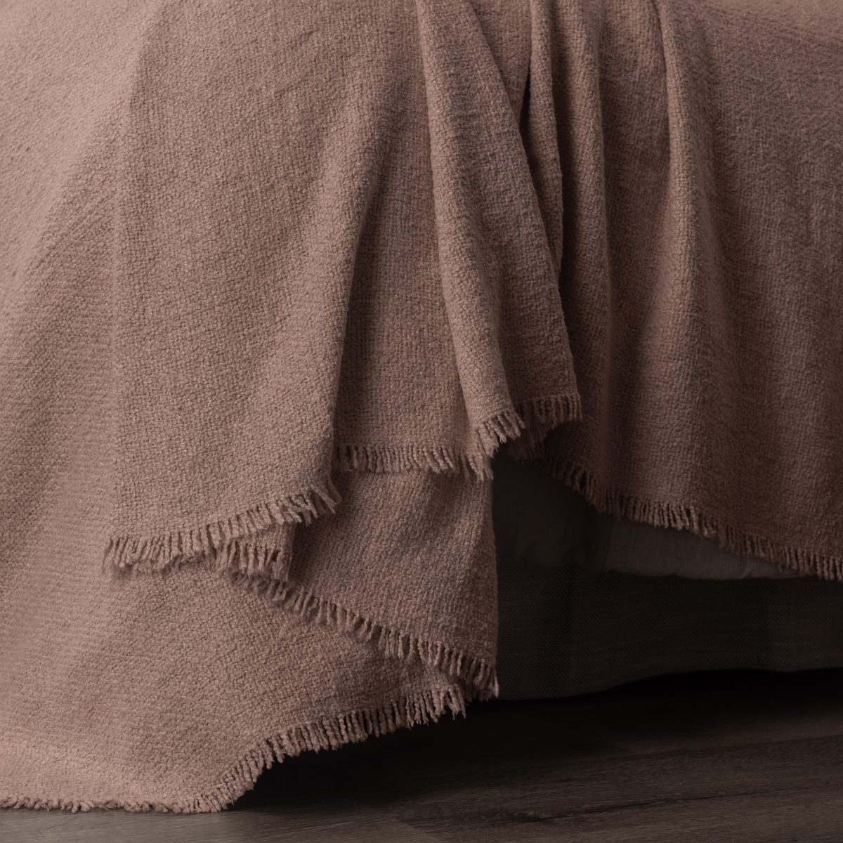 Amity home andrea coverlet in rose gold   textured weave with fringe