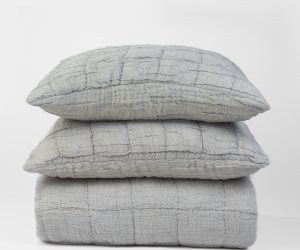 Amity home johnston quilt in mineral   crinkled gauze texture