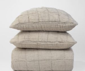 Amity home johnston quilt in wheat   crinkled grid texture