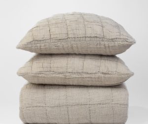 Amity home johnston quilt in wheat   crinkled grid texture