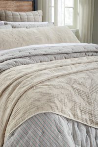 Amity home virginia coverlet in taupe   textured geometric pattern