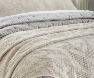 Amity home virginia coverlet in taupe   textured geometric pattern