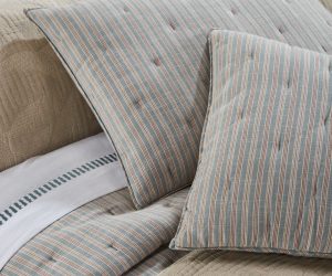 Amity home johnston  mallory collection in blue stripe   quilted tacked design