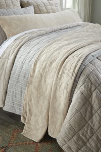 Amity home virginia coverlet in taupe   subtle leaf texture