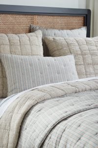 Amity home johnston  mallory collection in blue stripe   quilted bedding set