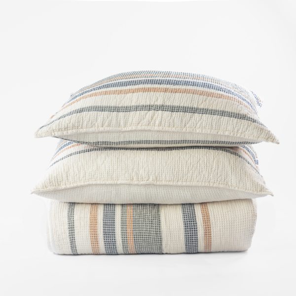 Amity Home Brubeck Quilt Set in Cream Striped - Waffle Weave Texture