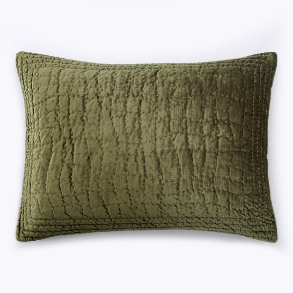 Amity Home Aurora Sham in Cypress - Crinkled Quilted Velvet Texture