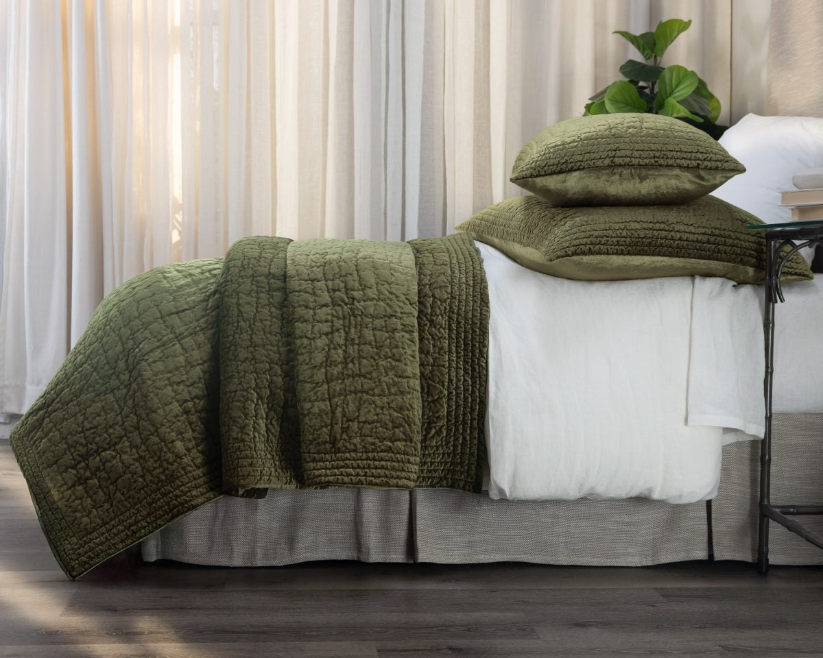 Amity home aurora quilt in cypress   crinkled quilted texture