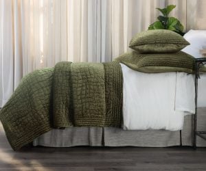 Amity home aurora quilt in cypress   crinkled quilted texture