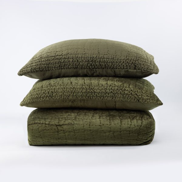 Amity Home Aurora Quilt in Cypress - Smocked Quilted Texture