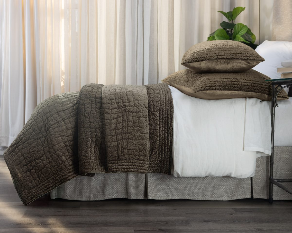 Amity home aurora quilt in tobacco   textured diamond quilt