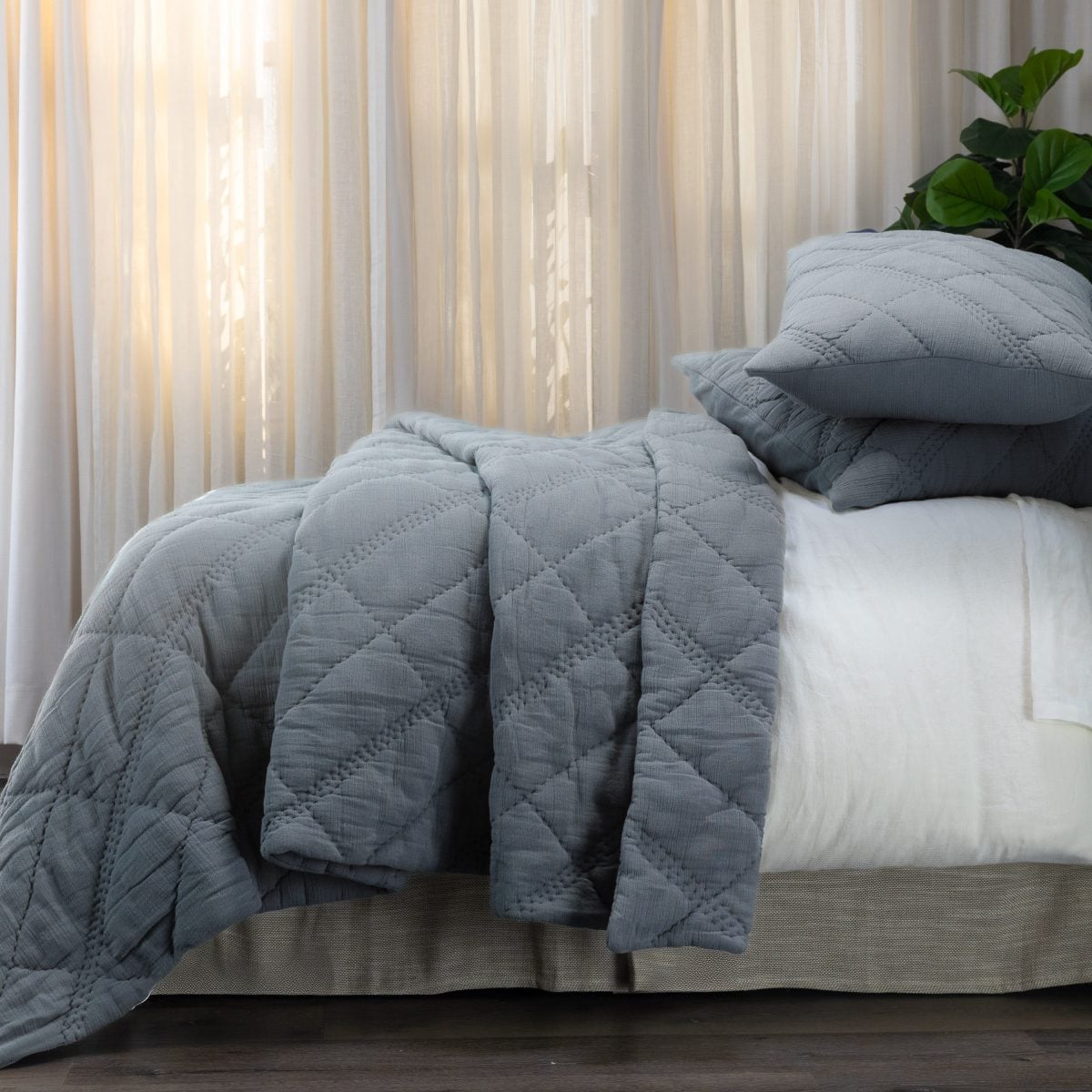 Amity home bleeker quilt in mineral   diamond quilted texture