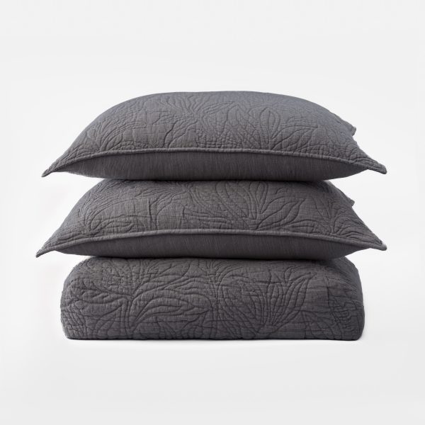 Amity Home Davina Quilt in Charcoal - Botanical Quilted Design