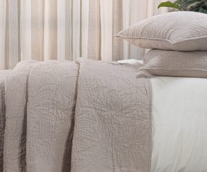 Amity home davina quilt in natural   botanical quilted pattern