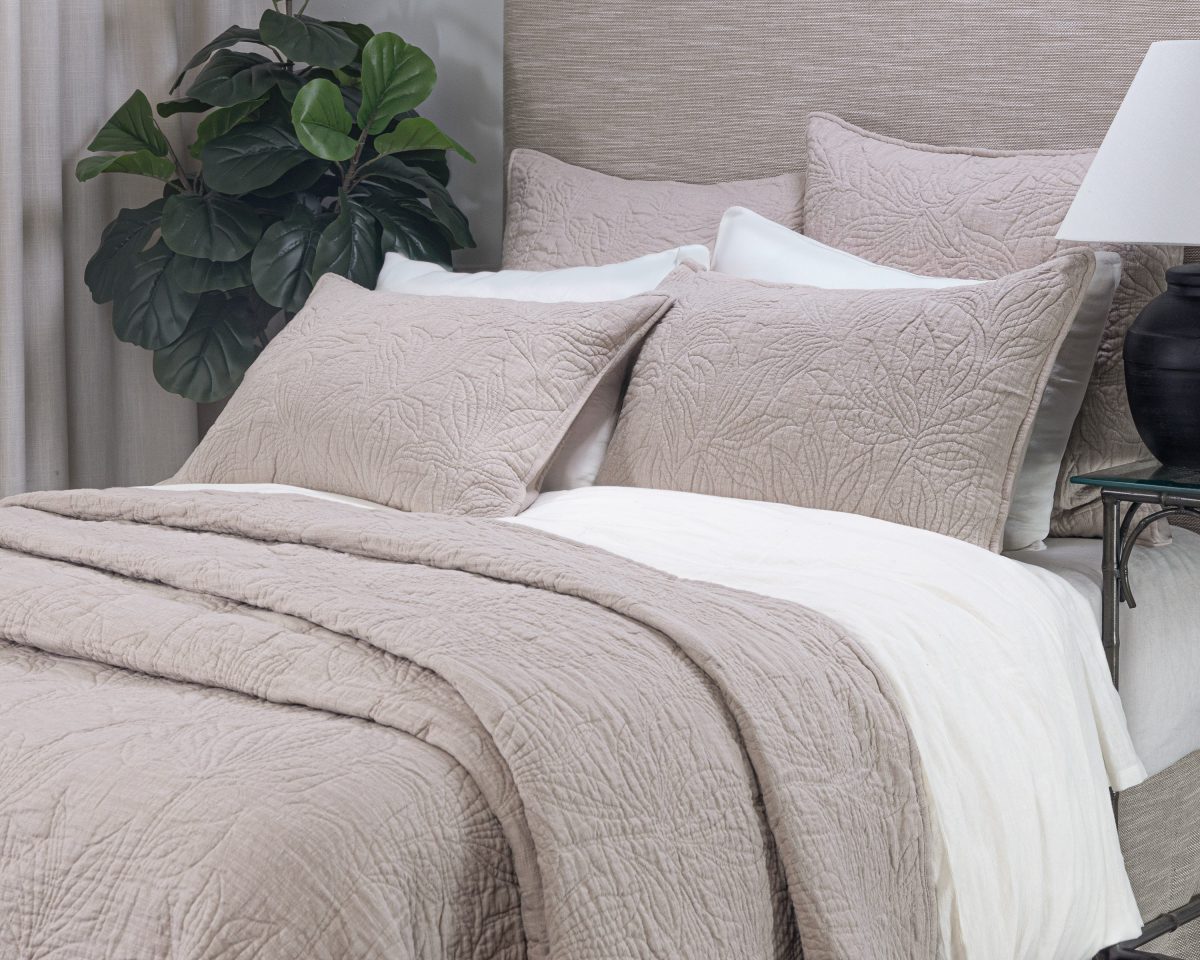 Amity home davina quilt in natural   botanical quilted texture