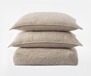 Amity home davina quilt in natural   organic leaf quilted texture