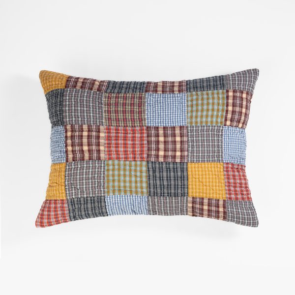 Amity home caftan sham standard in multi color plaid   quilted patchwork design